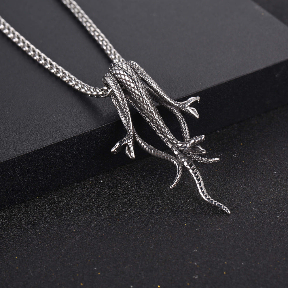 Titanium Steel Mamba Snake Pendant Necklace for Men - Edgy Retro Style