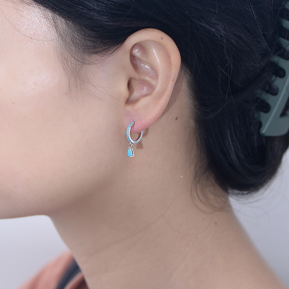 Water Drop Turquoise Silver Hoop Earrings