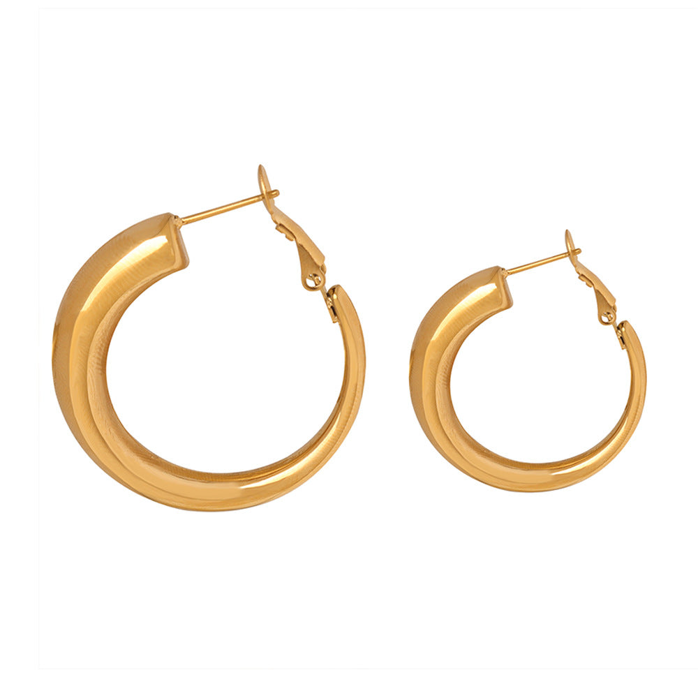 Hong Kong Style Gold-Plated Stainless Steel Earrings with Hollow Circles