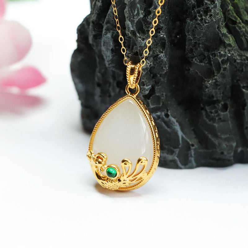 White Jade Phoenix Water Drop Necklace