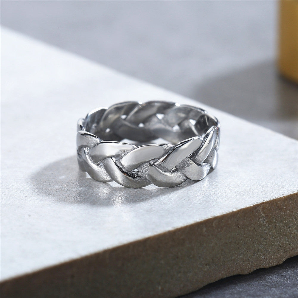 Fashionable Retro Viking Woven Titanium Steel Ring