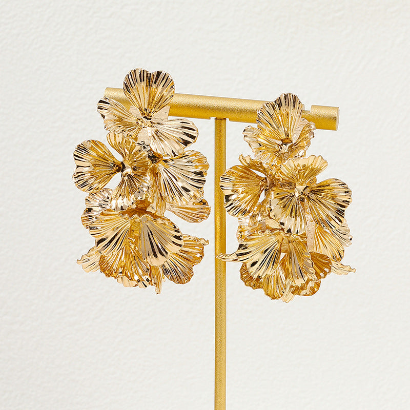 C-Shaped Floral Metal Earrings - Vienna Verve Collection