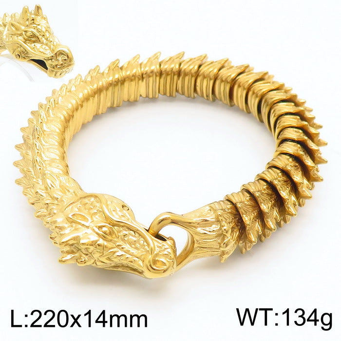 Majestic Dragon Design High-End Stainless Steel Bracelet for Men - Retro Chinese Style