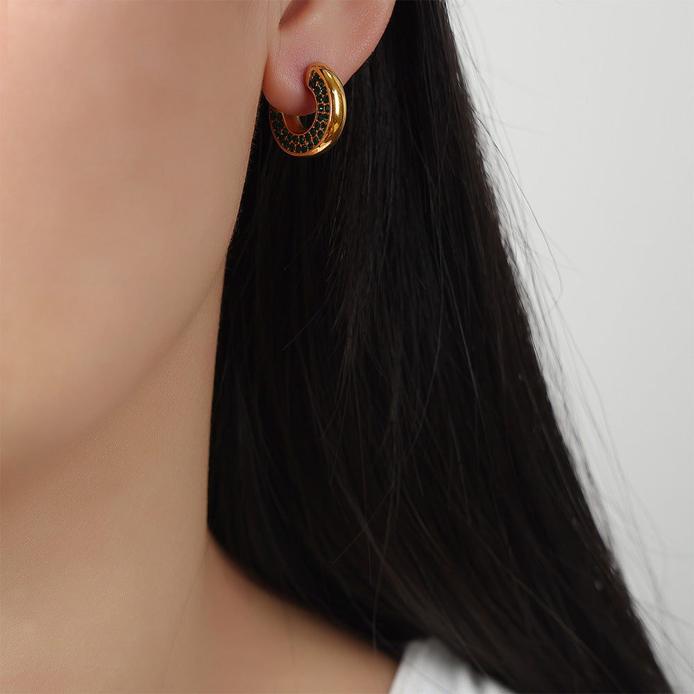 Golden Geometric U-Shaped Zircon Earrings by Planderful - Everyday Genie Collection