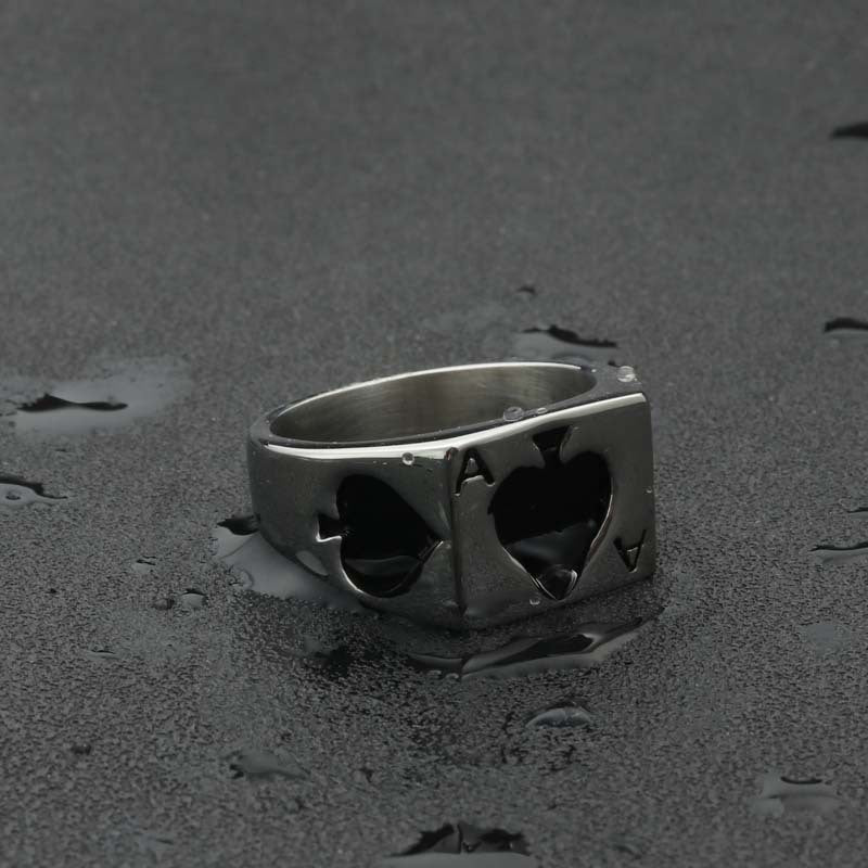 Titanium Steel Peach Heart Ring for Men - Retro Punk Style Stainless Steel Spade A Design