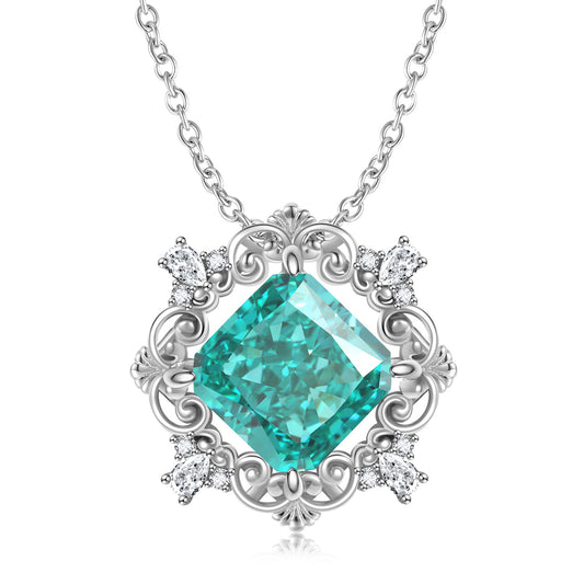 Luxury Snowflake Design Square Green Zircon Sterling Silver Necklace