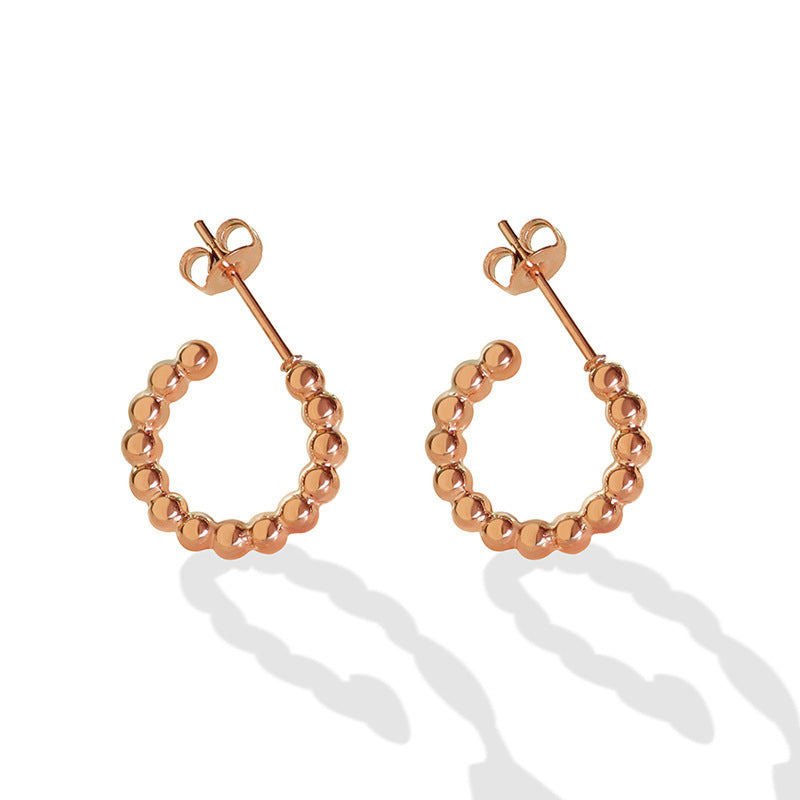 Chic C-Shaped Earrings with Bead Splicing in Titanium Steel and 18K Gold Plating