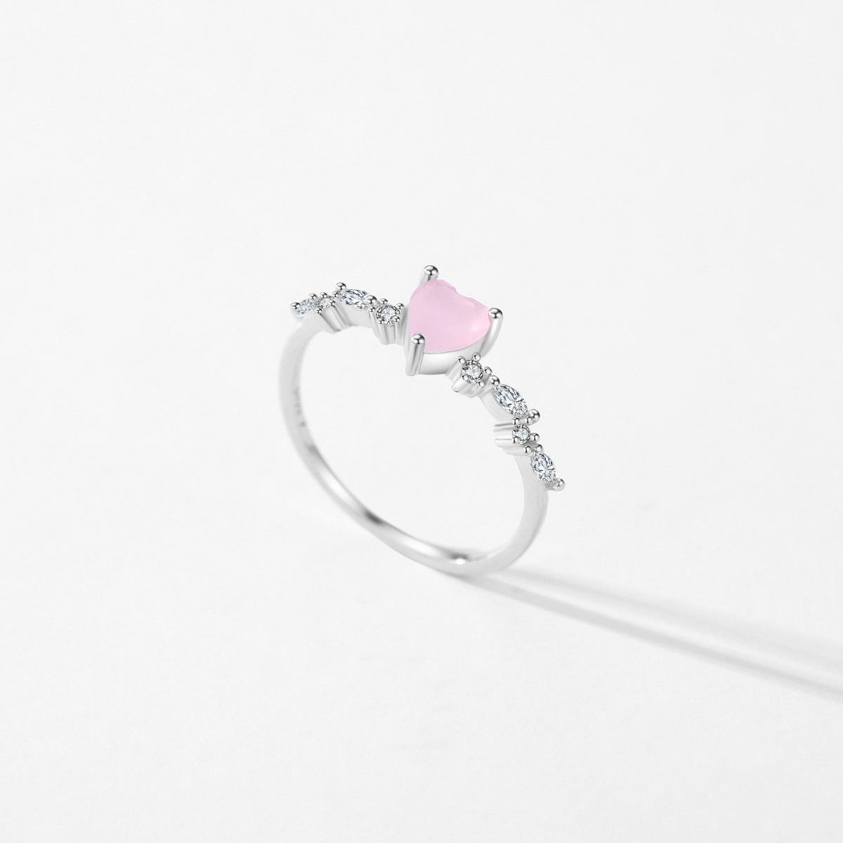 Sterling Silver Heart Ring with Pink Crystal - Cute and Sweet Women's Fashion Ring