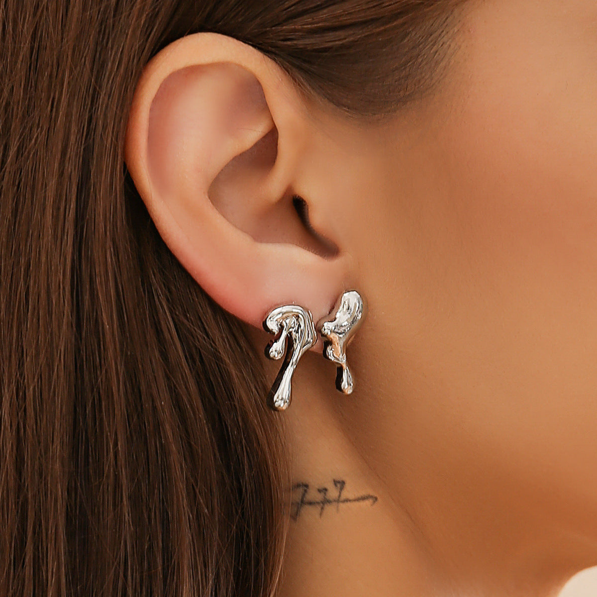 Lava Geometry Liquid Metal Droplet Earrings from Vienna Verve Collection