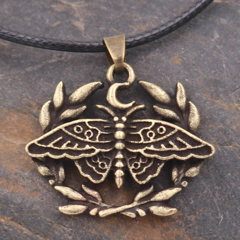 Mini Moon and Death Moth Necklace - European and American Style Men's Pendant