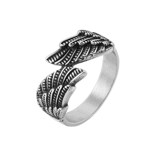 Everyday Genie Titanium Steel Angel Wings Feather Rings for Men and Women