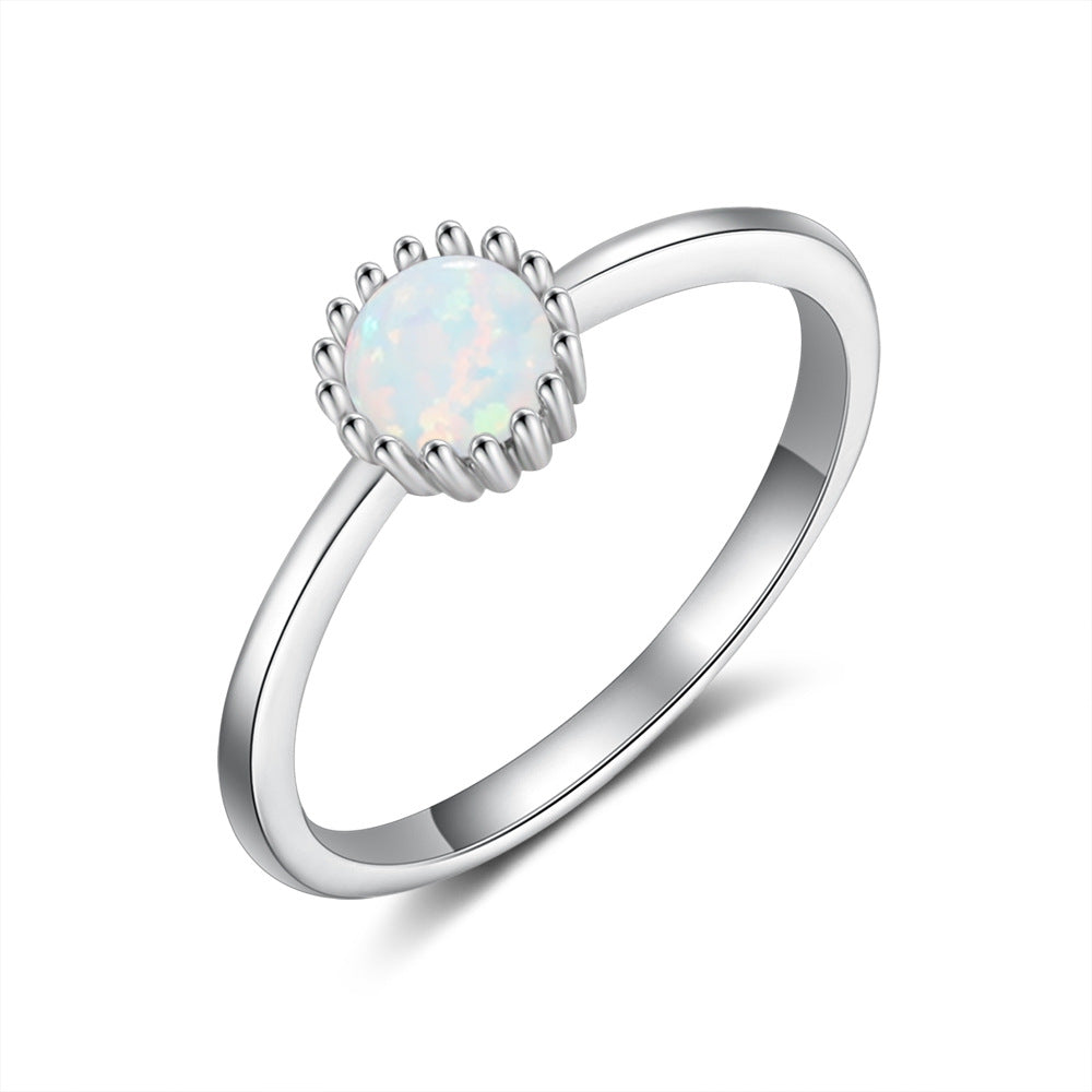 Circular Prongs Round Opal Sterling Silver Ring