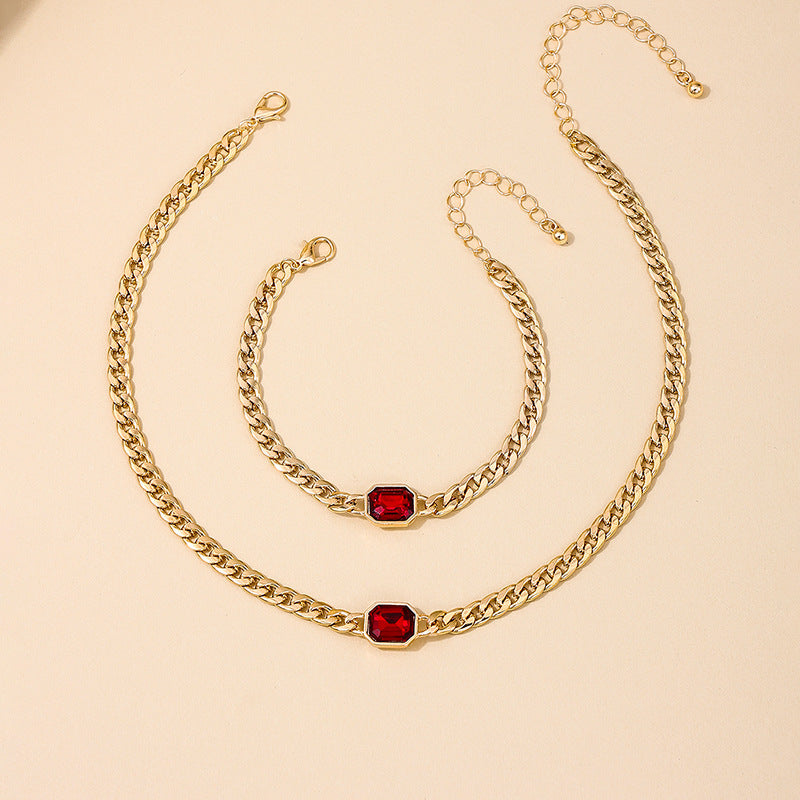 Fiery Red Stone Jewelry Set - European Style, Elegant Design - Perfect for Special Occasions!