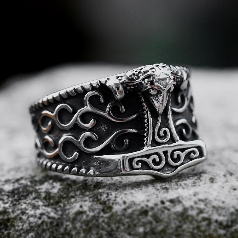 Nordic Viking Thor's Hammer Ring for Men - Retro Stainless Steel and Titanium Steel Design, Wholesale Available