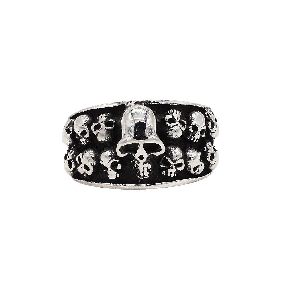 Halloween Gothic Skull Heads Titanium Steel Ring for Men