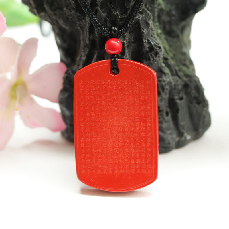 Cinnabar Pendant with Vajracchedika-sutra Rectangle Pendant and Red Sand Jewelry