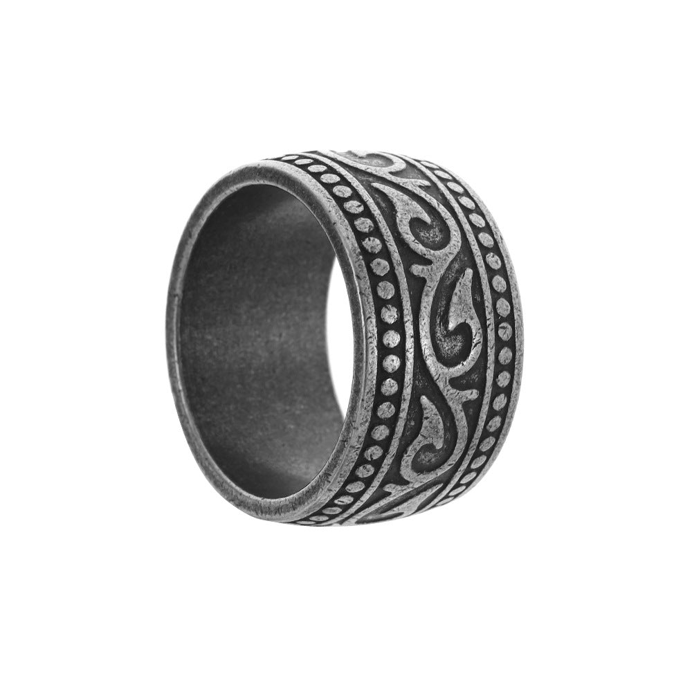 Retro Men's Titanium Steel Totem Ring - Handcrafted Old World Style Jewelry