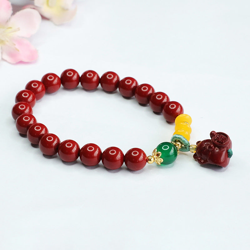 Fortune's Favor Cinnabar and Gold Sand Lucky Cat Bracelet for Women