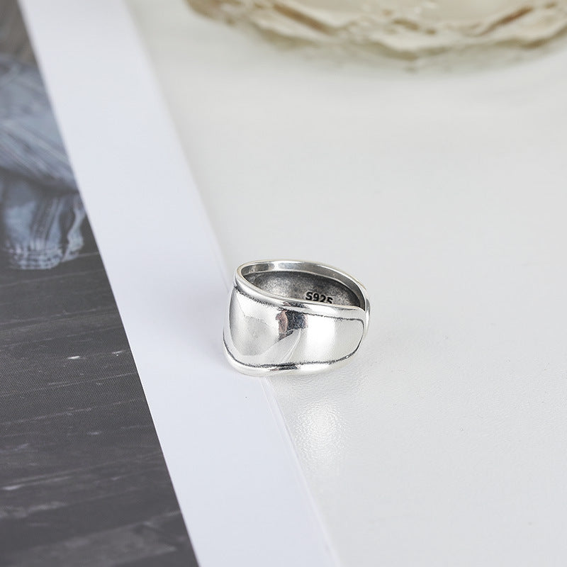 Irregular Curve Wide Brimmed Opening Sterling Silver Ring