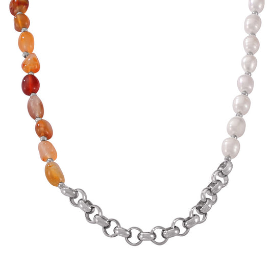 Chic Handcrafted Necklace with Freshwater Pearls and Natural Stones