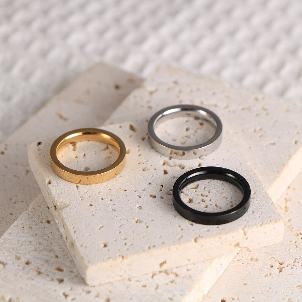 Elegant Gold and Black Steel Couple Rings for Men and Women - Simple Japanese and Korean Design