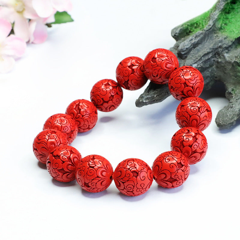 Red Sand Auspicious Clouds Sterling Silver Bracelet with Cinnabar Stone