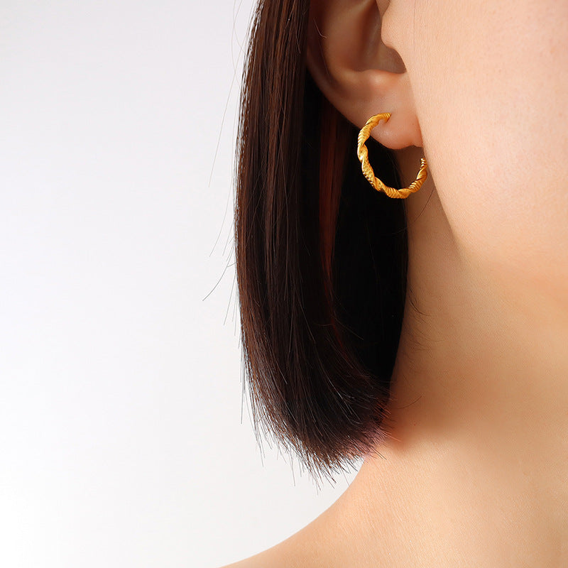 Chic C-shape Twisted Pattern Earrings in 18K Gold Plated Titanium Steel