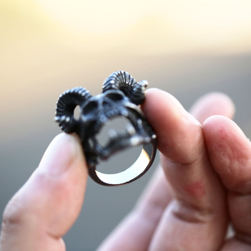 Punk-Inspired Men's Stainless Steel Satan Skull Ring - European and American Wholesale Jewelry