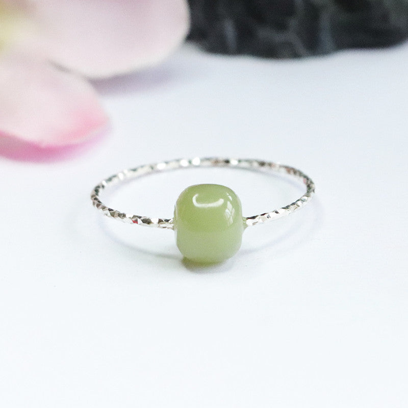 Slim Hetian Jade Ring in Sterling Silver