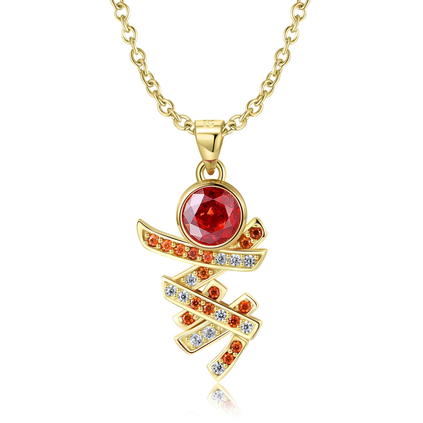 Irregular Shape Pendant Round Red Zircon Silver Necklace