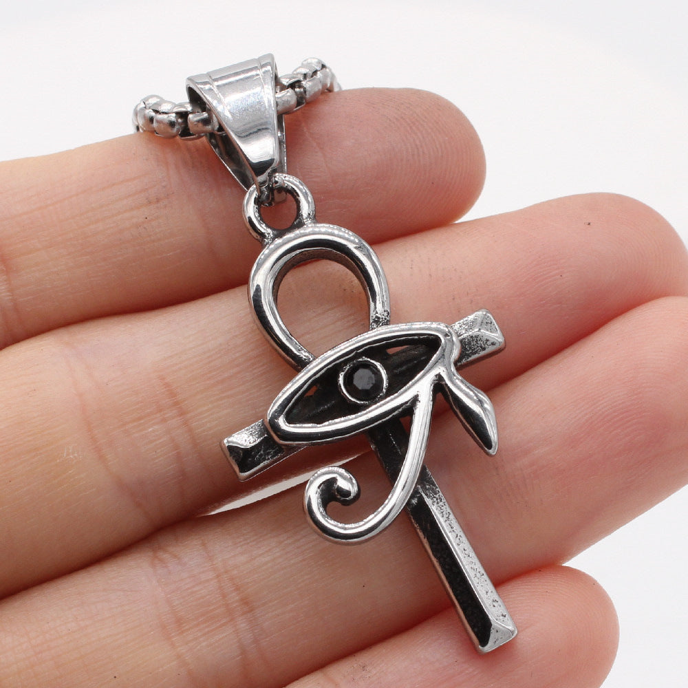 Eye of Horus Ankh Cross Titanium Steel Pendant for Men