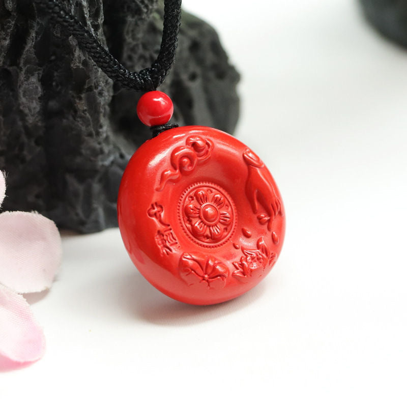 Cinnabar Heart Sutra Lotus Ping An Buckle Pendant Red Sand Pendant