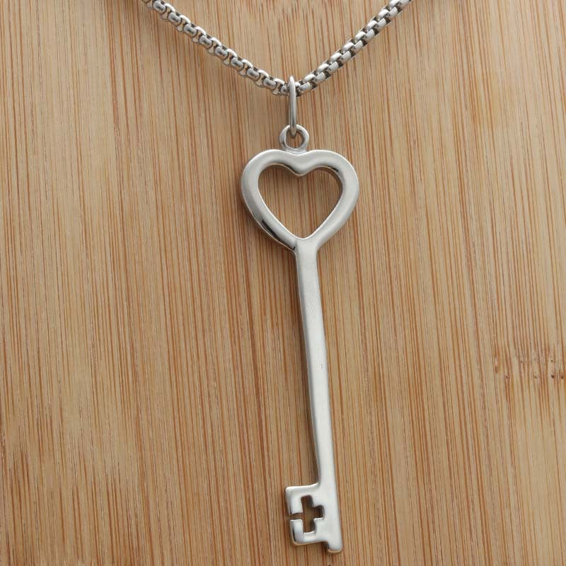 Personalized Titanium Steel Heart Key Pendant Necklace - Retro Punk Style for Men and Women