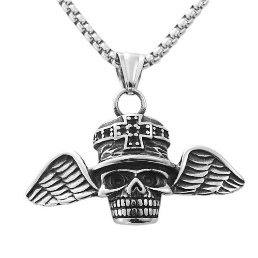 Punk-Inspired Titanium Steel Skull Wings Pendant Necklace for Men