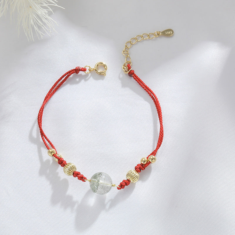 Crystal Sterling Silver Bracelet with Red Rope - Fortune's Favor