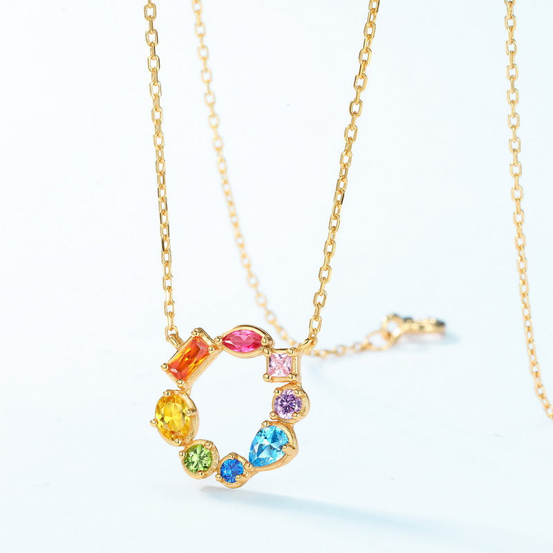 Circle Rainbow Zircon Silver Necklace