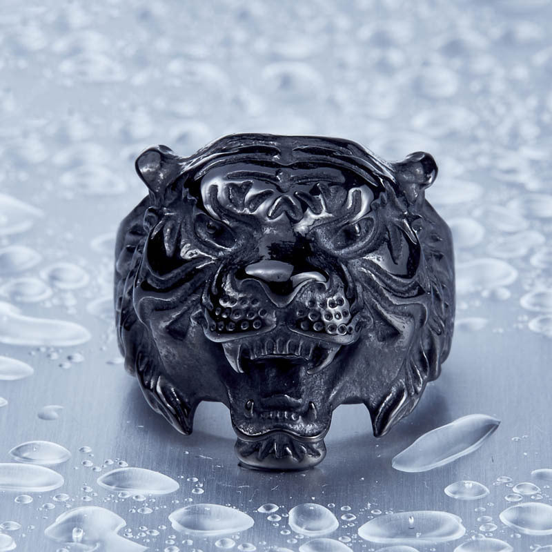 Titanium Steel Tiger Head Men's Ring - Retro Cross-Border Jewelry for Stylish Men