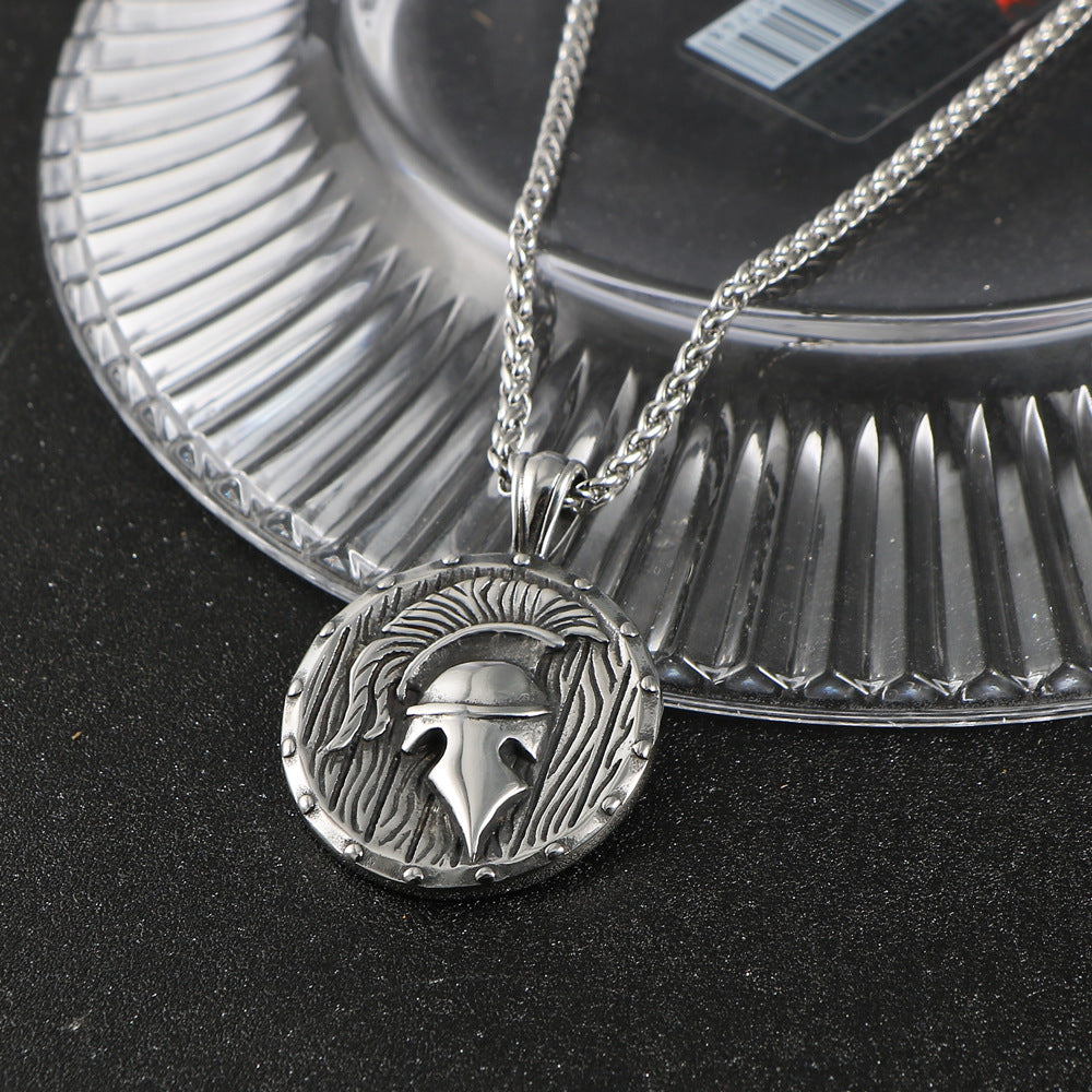 Retro-Inspired Titanium Steel Roman Men's Head Pendant Necklace - Personalized Fashion Accessory