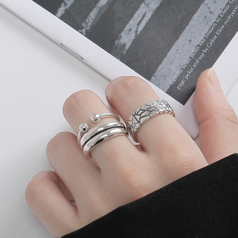 Irregular Crack Pattern Opening Sterling Silver Ring