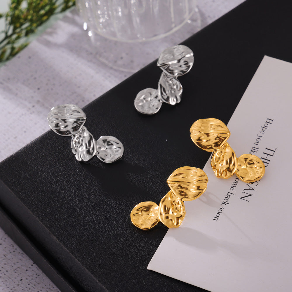 Golden Petal Fusion Hammered Earrings