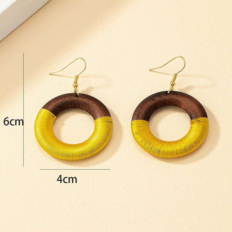 Wholesale High-End Vienna Verve Wood Circle Earrings with Geometric Designs