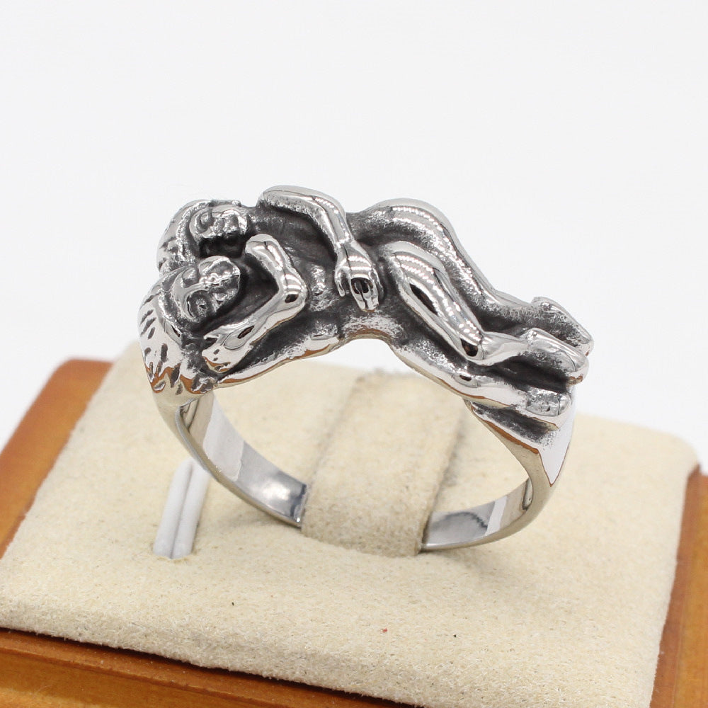 European and American Retro Couple Hugs Titanium Steel Ring - Wholesale Foreign Trade Jewelry