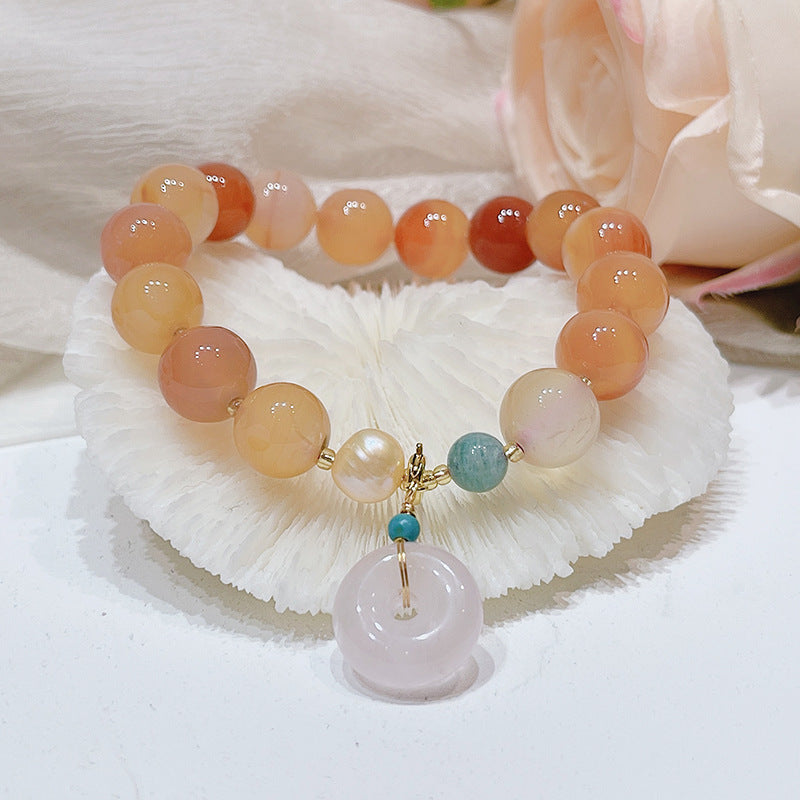 Fortune's Favor Ethnic Style Colored Agate Bracelet with Pink Crystal Safety Buckle