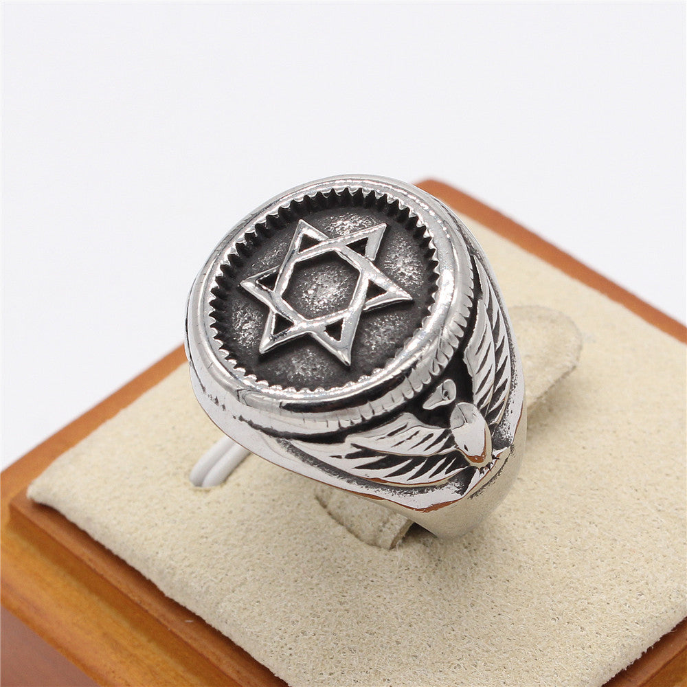 Personalized Retro Six Star Eagle Titanium Steel Ring for Men