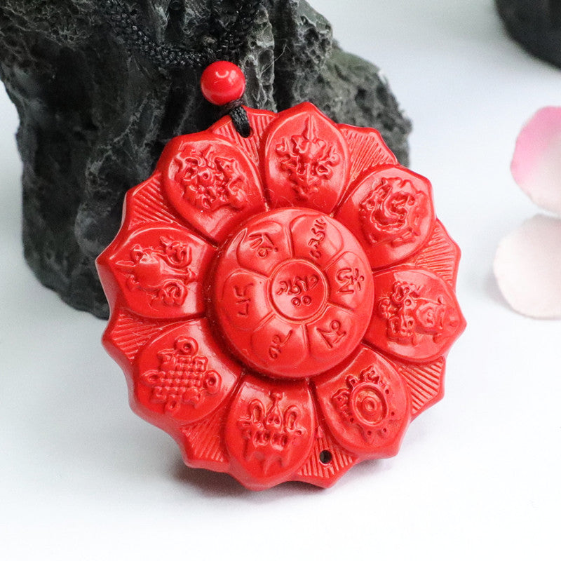 Pendant: The Vibrant Fortune Emblem With Red Sand, Cinnabar, Treasures, and Lotus