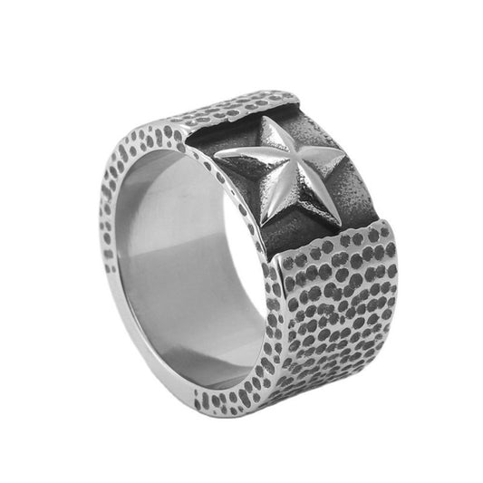 Trendy Titanium Steel Pentagram Ring for Men - Retro Personalized Accessory