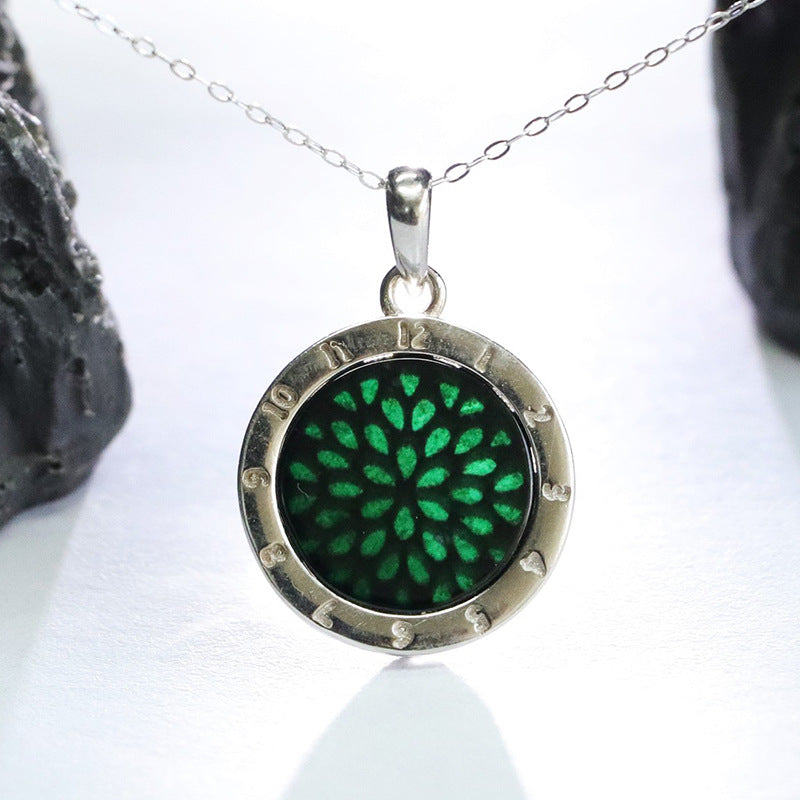 Round Blackish Green Jadeite Pendant Sterling Silver Necklace