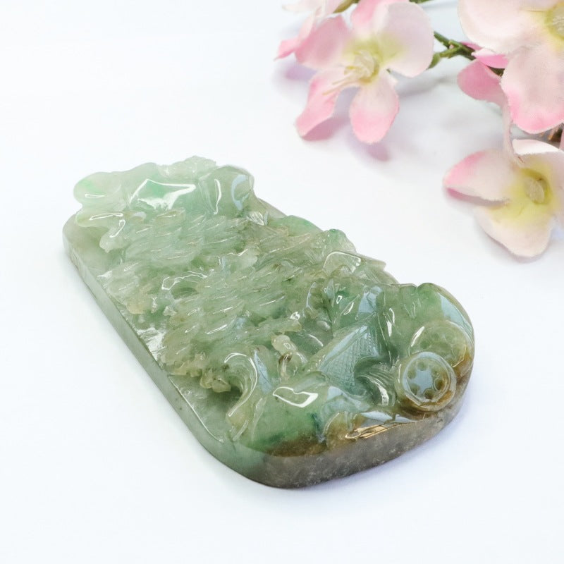 Golden Green Jade Landscape Pendant - Fortune's Favor