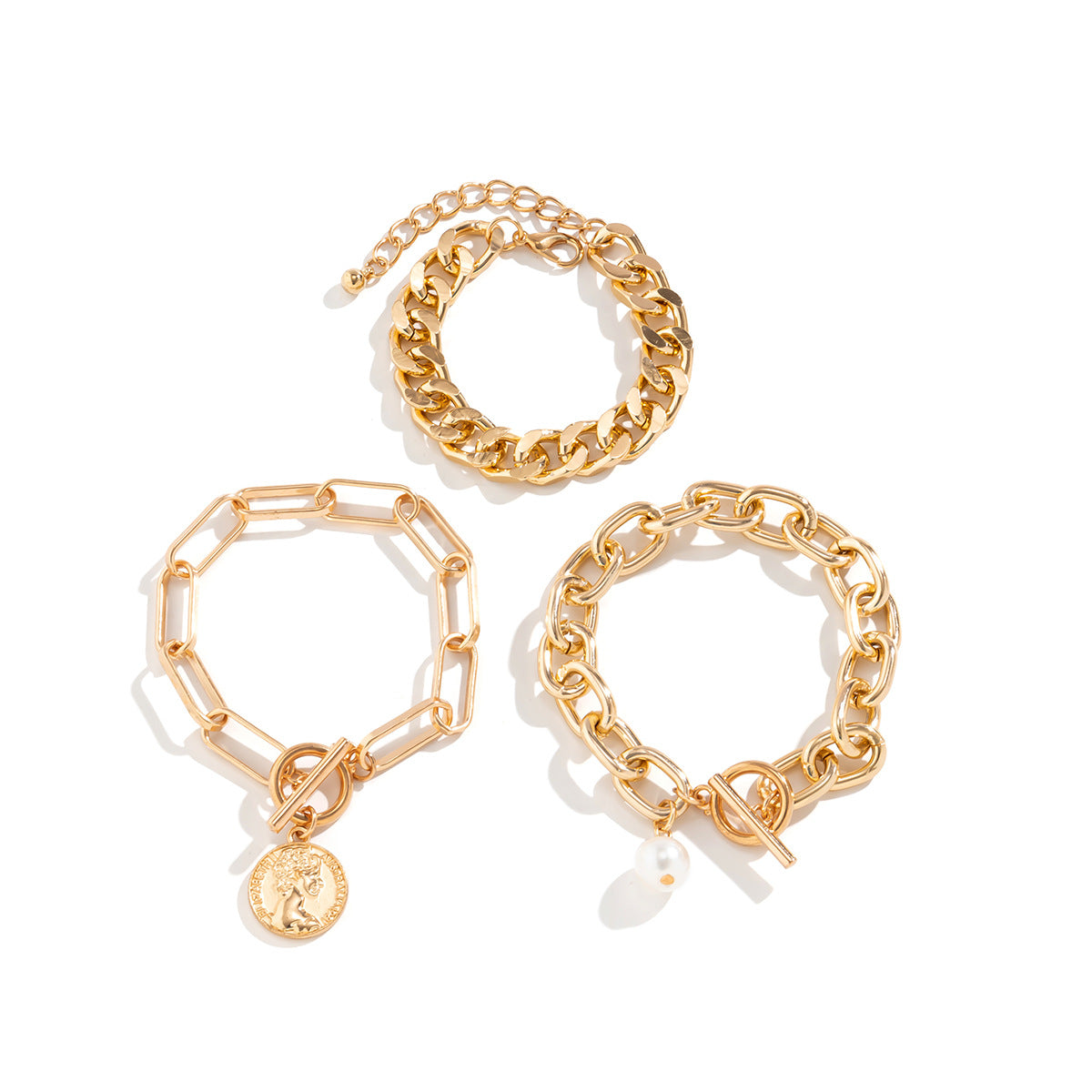 European Multi-portrait Imitation Pearl Bracelet Set with Cross Chain - Vienna Verve Collection