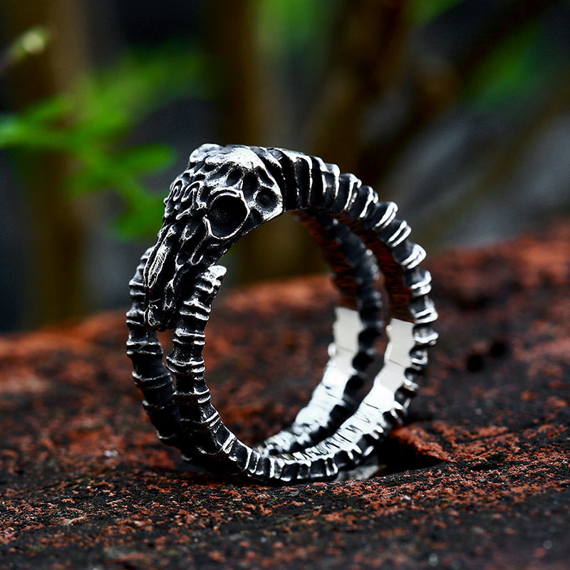 Retro Titanium Steel Men's Opening Ring with Sheepskull Design - Cross-Border Wholesale